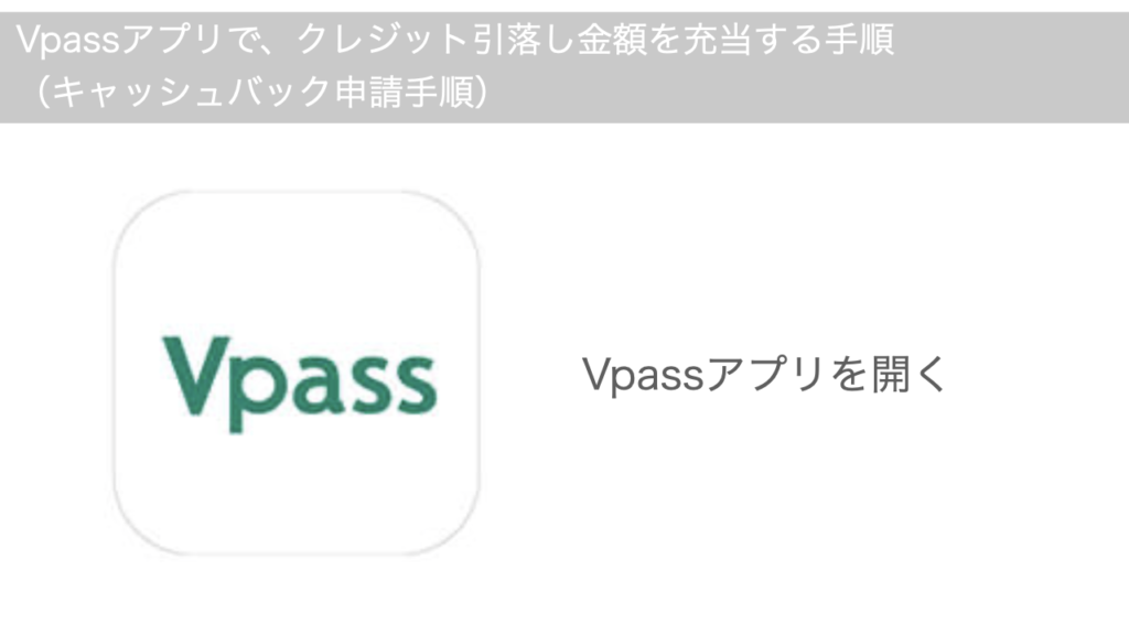 Vポイントのキャッシュバック申請手順でVpassアプリを開く様子