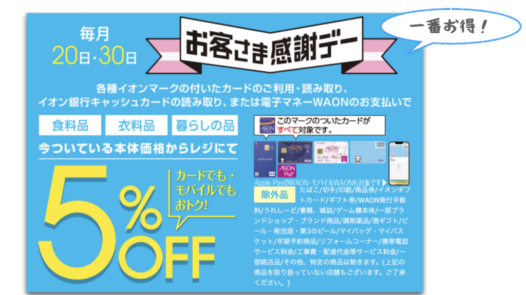 お客様感謝デーが5％OFFで一番お得です